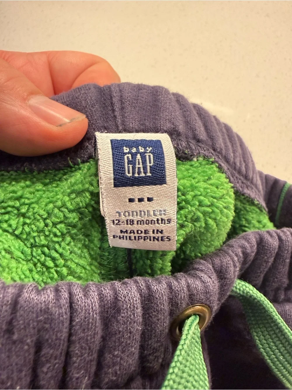GAP Navy Fleece Shorts with Green Drawstring and Trim